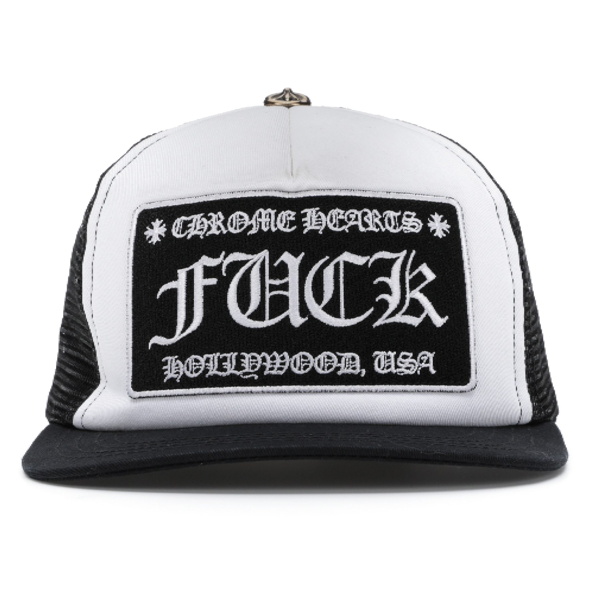 Chrome Hearts FUCK Hollywood Trucker Hat - Black/White || Order Now!